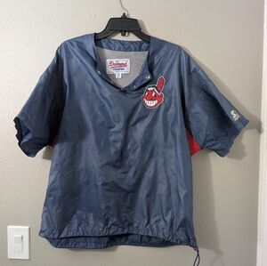 Vintage Starter Navy Pullover Embroidered  Logo Cleveland Indians Windbreaker
